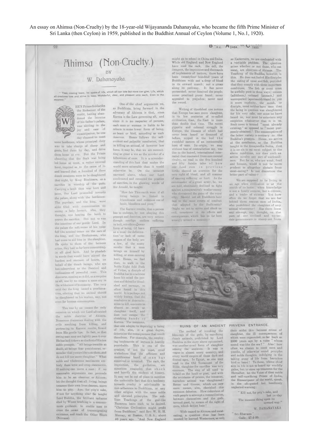 Buddhist Annual of Ceylon article page